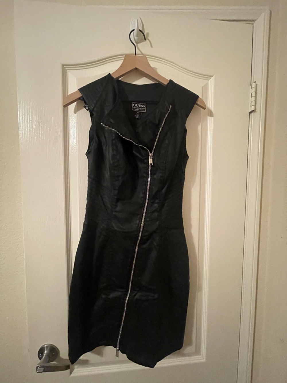 GUESS Black Sleeveless Asymmetric Zip Mini Dress
